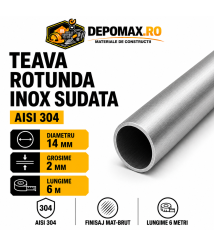 Teava rotunda inox sudata AISI 304, 14 x 2 mm, 6 metri
